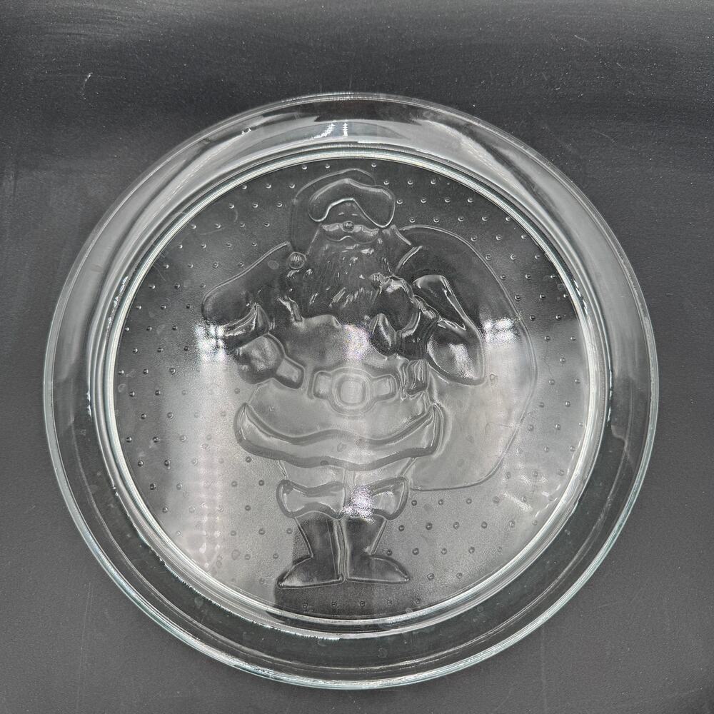 Indiana Glass Santa Platter Chop Plate 13" Santa HoldingToy Bag